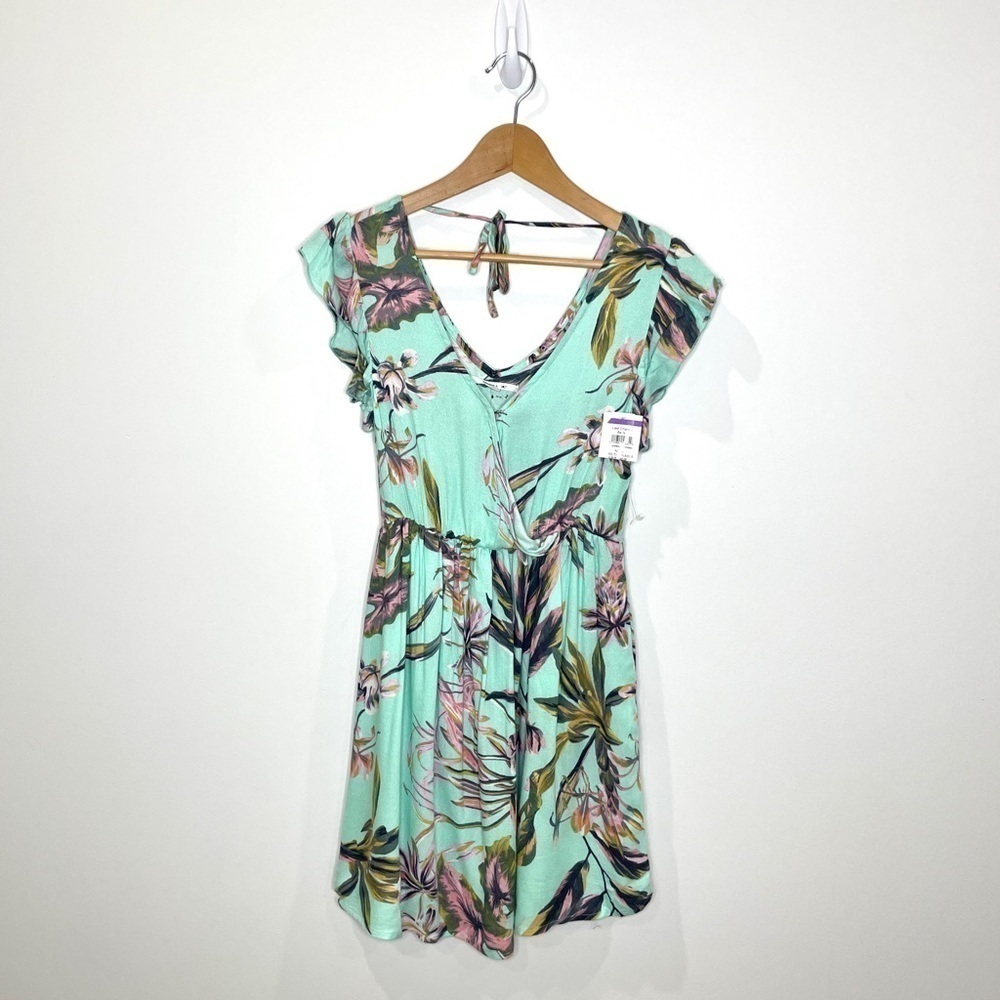 O’Neill Floral Turquoise V-Neck Dress with Pockets